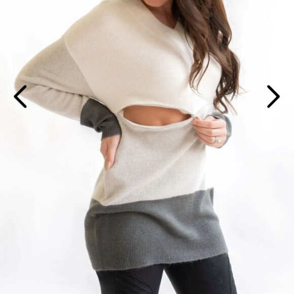 Nursing Queen V-Neck Sweater - White and Gray - Picture 5 of 5